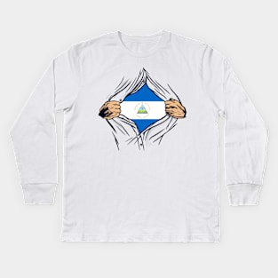 Proud Nicaragua Flag, Nicaragua gift heritage, Nicaraguan girl Boy Friend Nicaraguaense Kids Long Sleeve T-Shirt